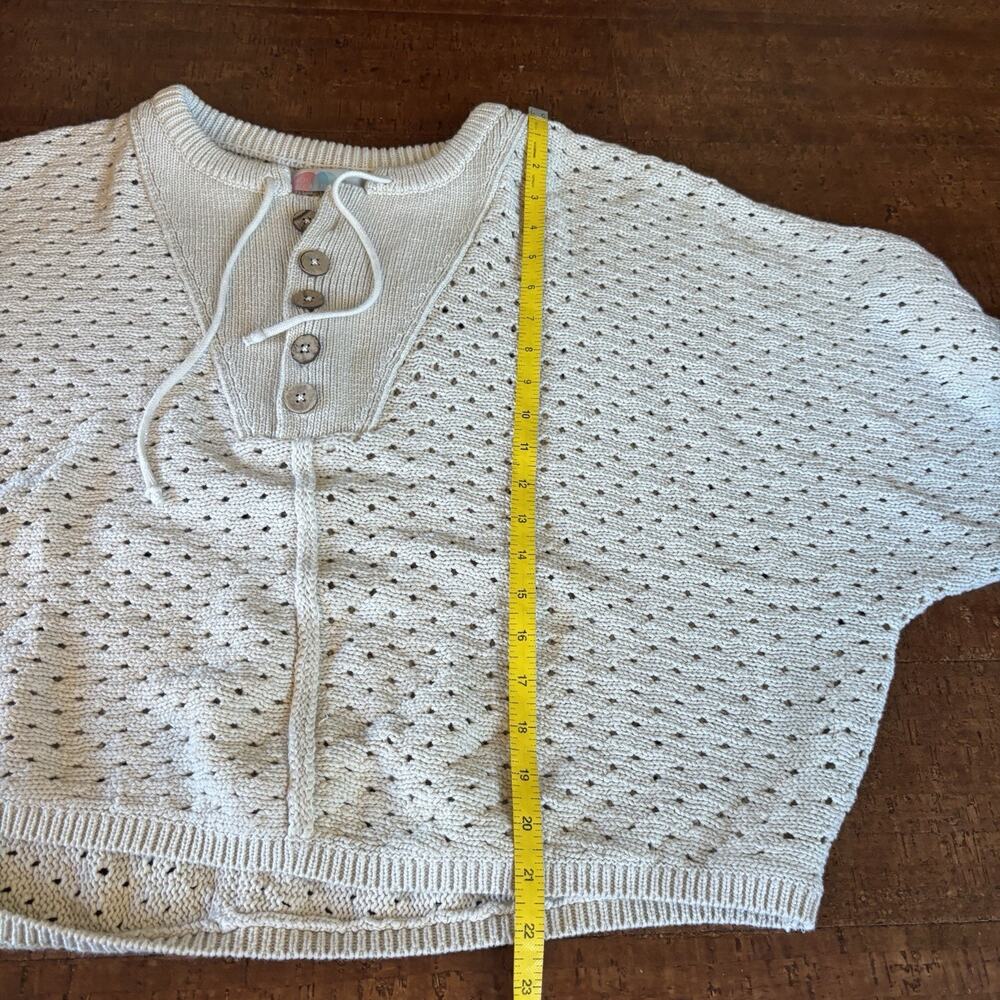 Free People Beach Cabrera Sweater Pullover Cream Henley Button Sz L - Picture 12 of 12